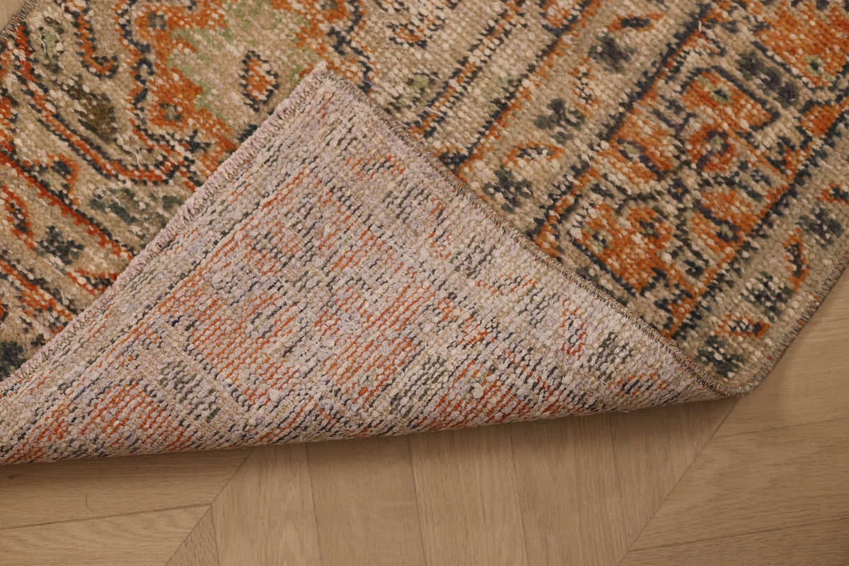 Vintage Manisa Turkish Runner Rug 1x9 ft — Gray & Orange Distressed