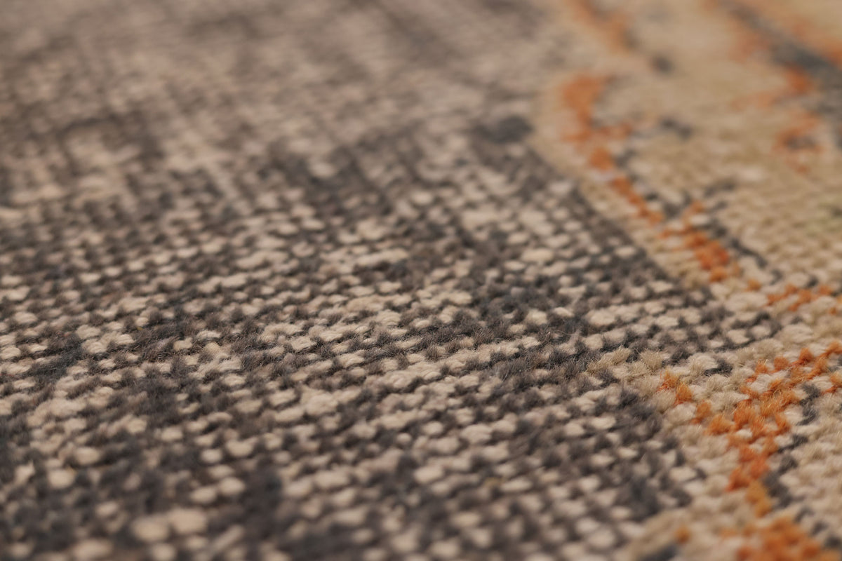 Vintage Manisa Turkish Runner Rug 1x9 ft — Gray & Orange Distressed