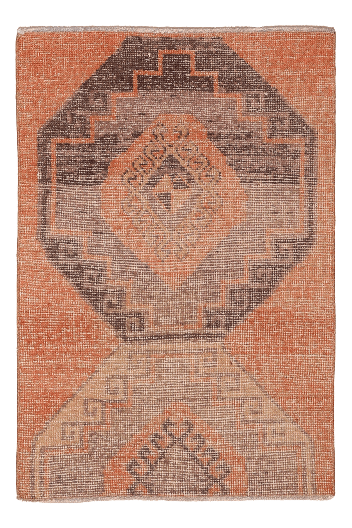 Vintage Malatya Turkish Doormat 2x3 ft — Orange & Brown Distressed