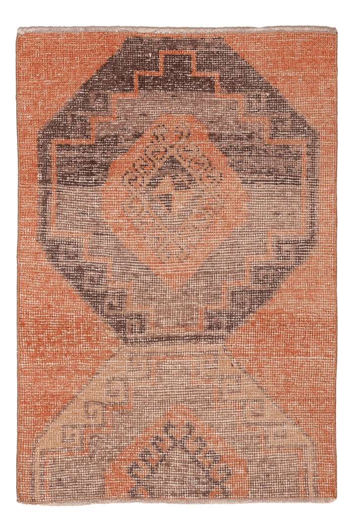 Vintage Malatya Turkish Doormat 2x3 ft — Orange & Brown Distressed