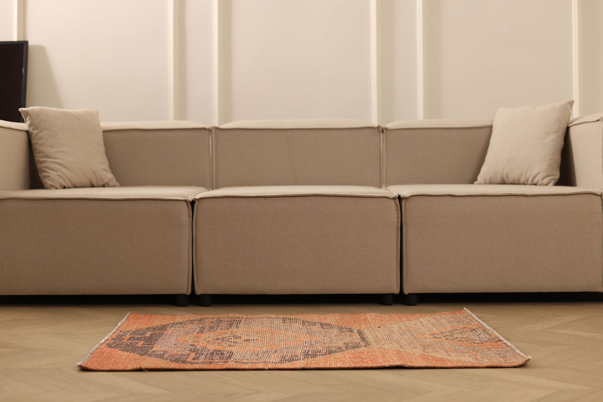Vintage Malatya Turkish Doormat 2x3 ft — Orange & Brown Distressed