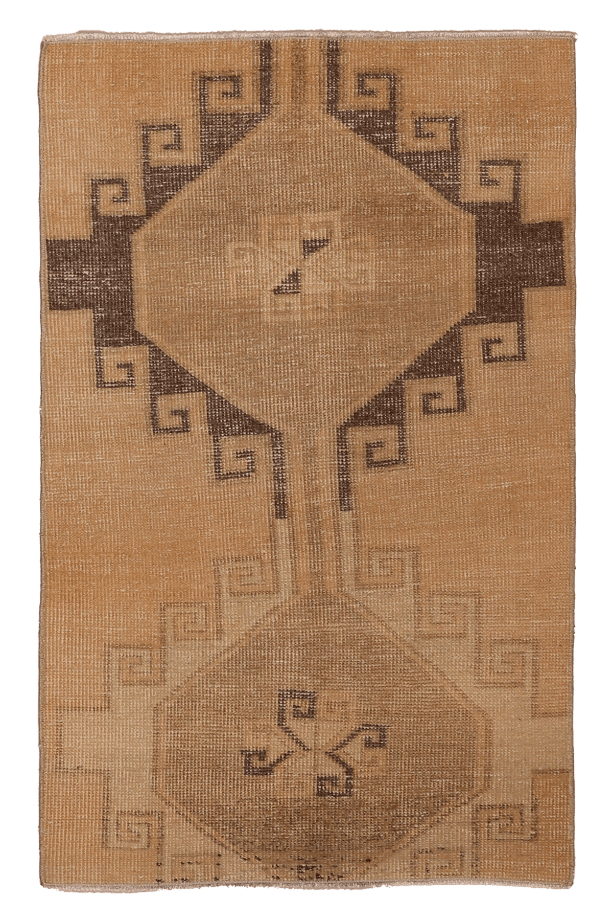Vintage Malatya Turkish Doormat 2x4 ft — Beige & Brown Geometric (No. 34354)