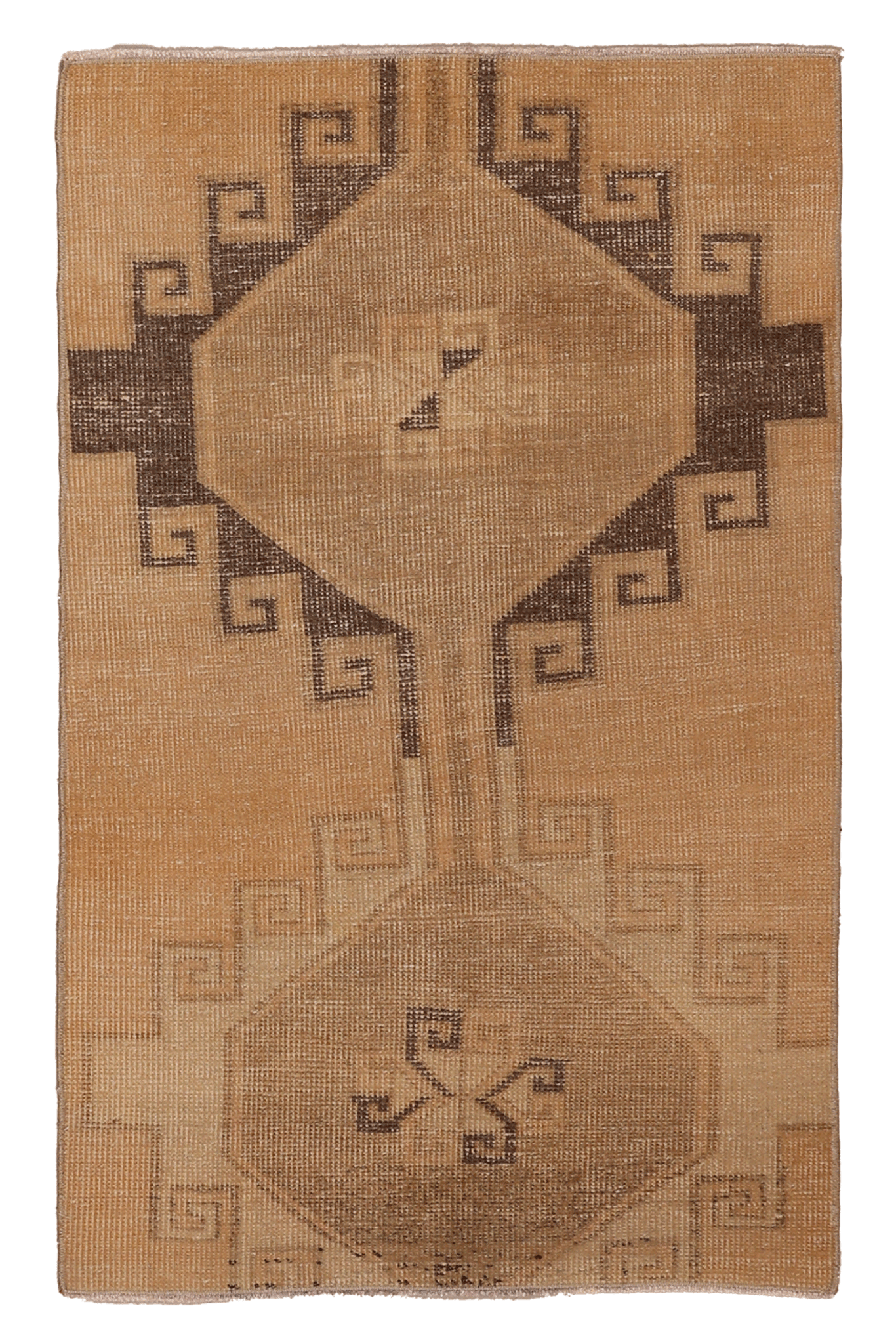 Vintage Malatya Turkish Doormat 2x4 ft — Beige & Brown Geometric (No. 34354)