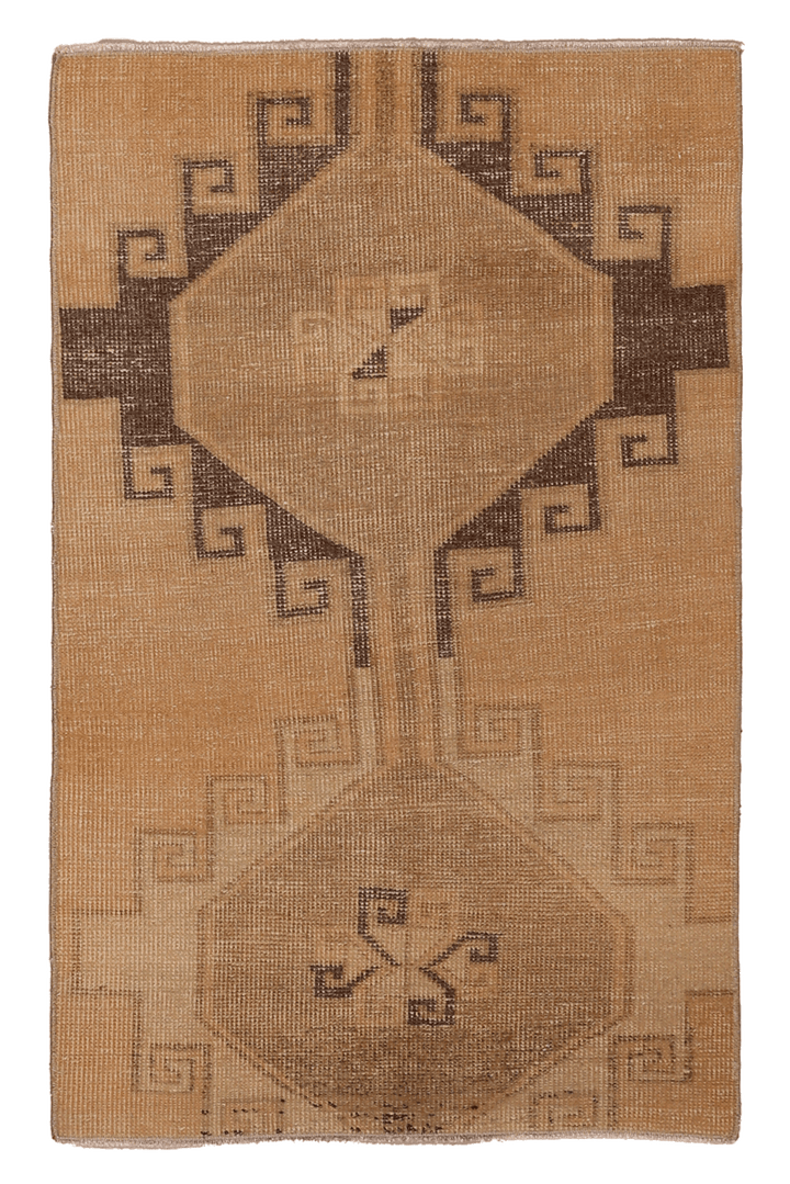 Vintage Malatya Turkish Doormat 2x4 ft — Beige & Brown Geometric (No. 34354)