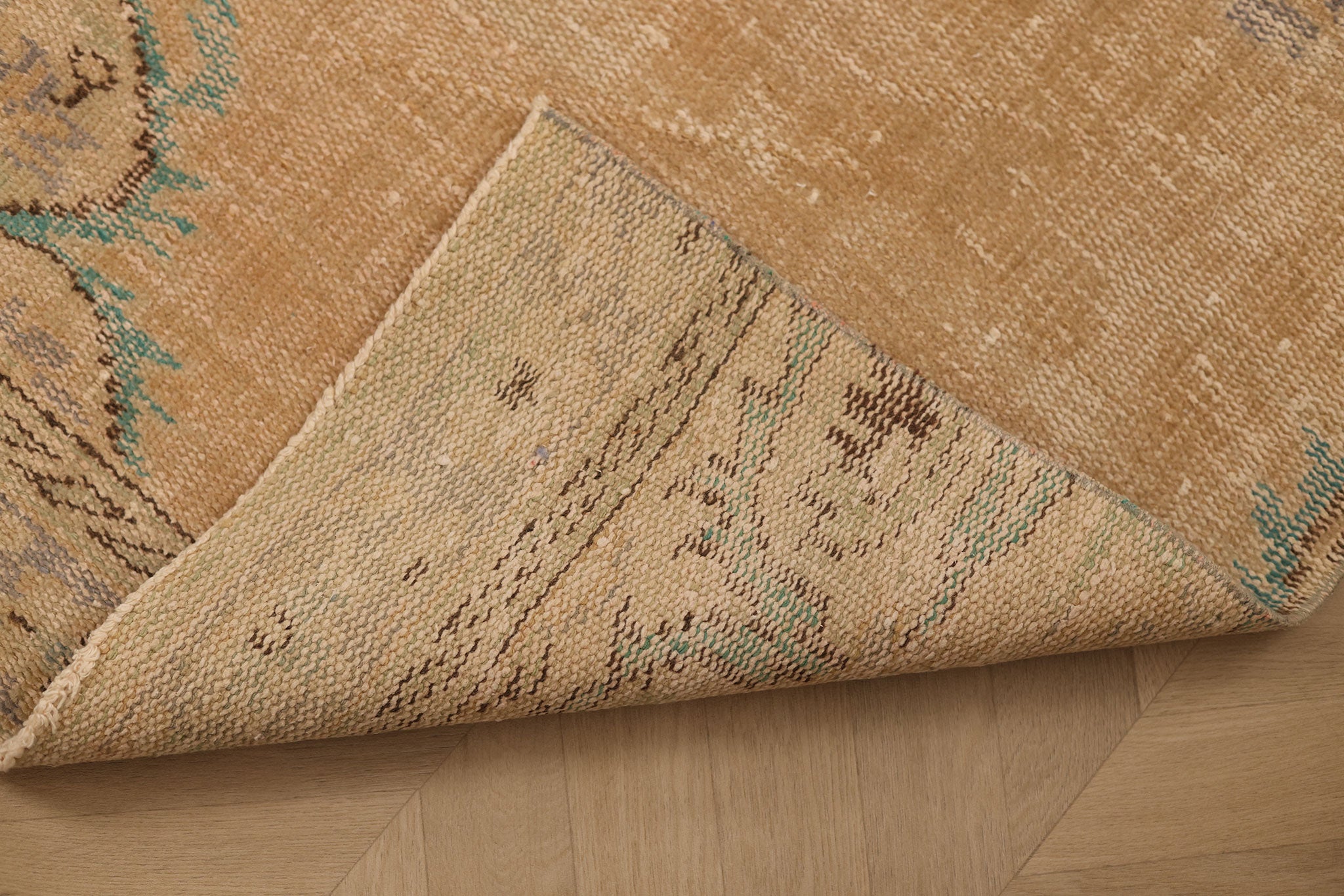 Vintage Manisa Turkish Runner Rug 2x8 ft — Beige & Blue Distressed