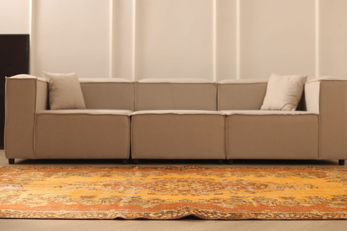 Vintage Isparta Turkish Area Rug 6x9 ft — Orange & Brown Floral