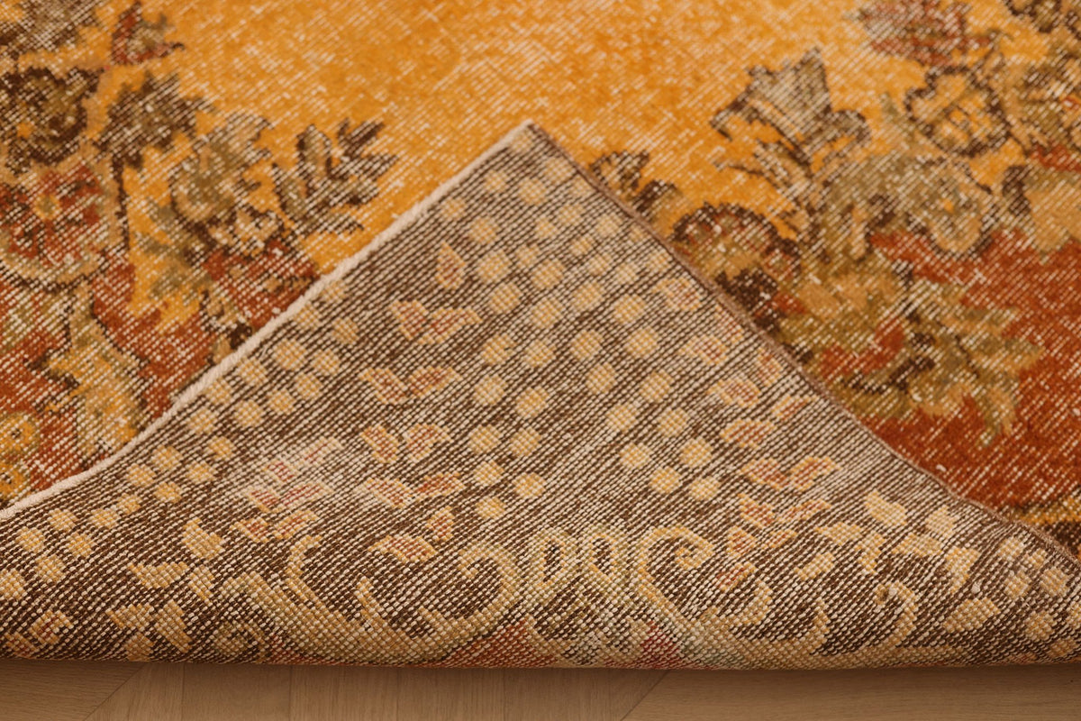 Vintage Isparta Turkish Area Rug 6x9 ft — Orange & Brown Floral