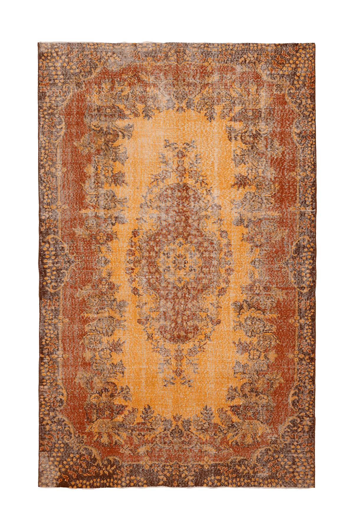 Vintage Isparta Turkish Area Rug 6x9 ft — Orange & Brown Floral