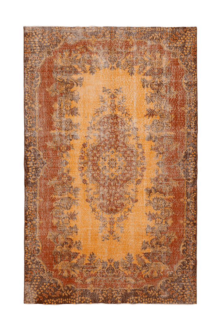 Vintage Isparta Turkish Area Rug 6x9 ft — Orange & Brown Floral