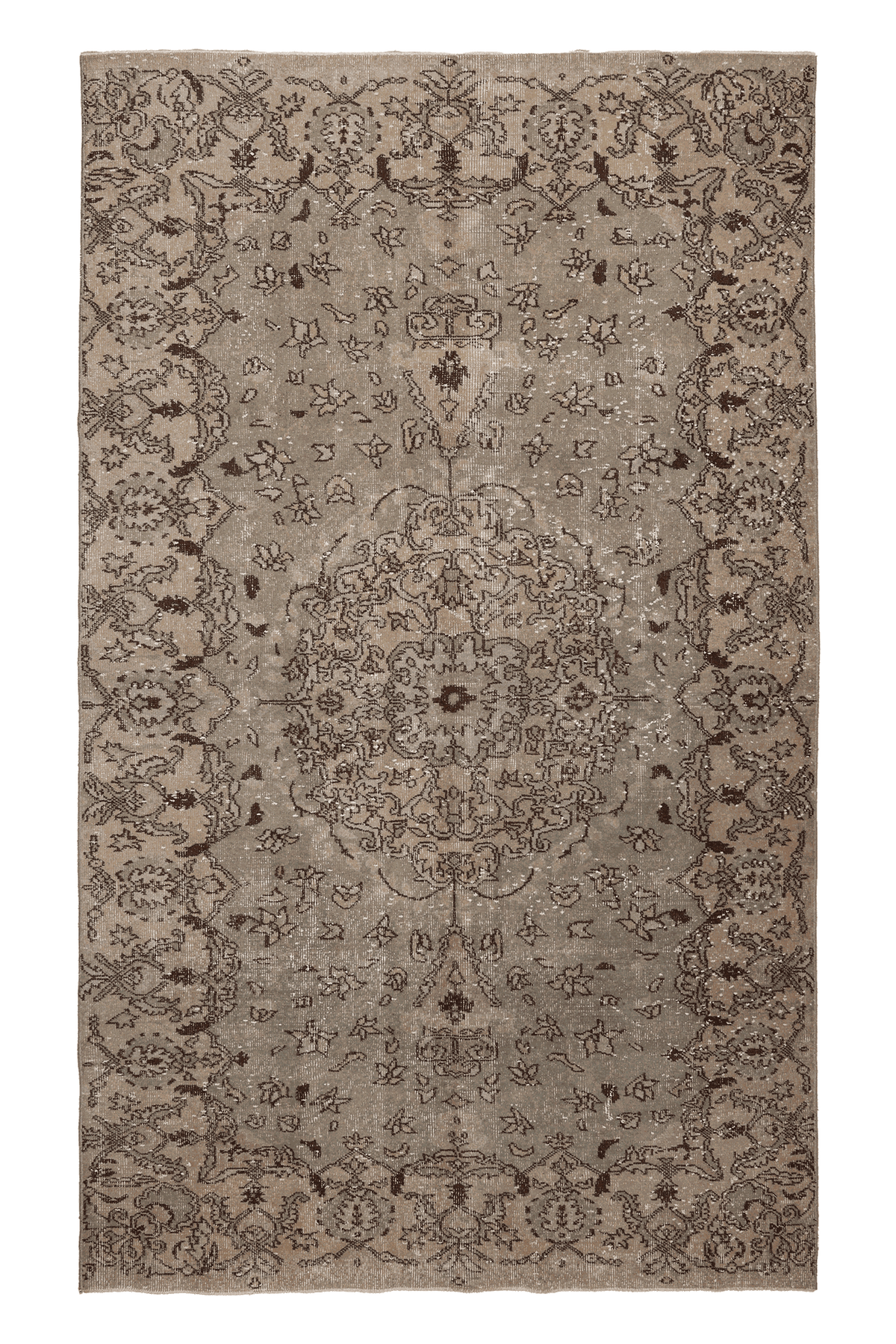 Vintage Isparta Turkish Area Rug 6x10 ft — Beige & Gray Floral