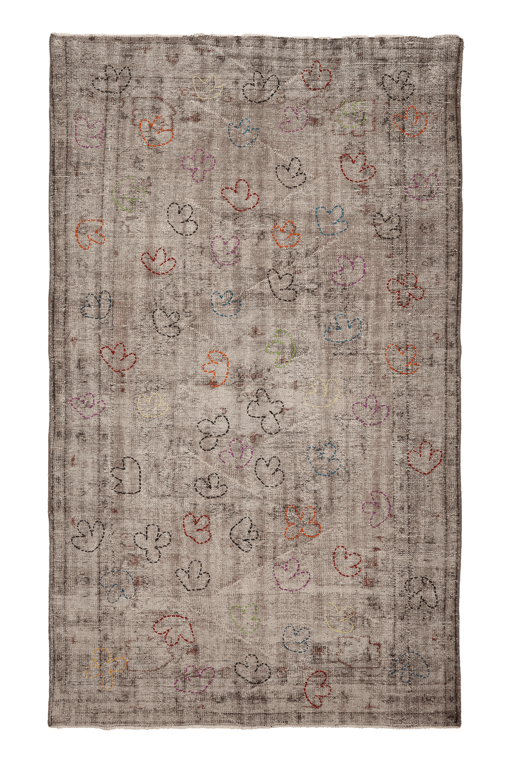 Vintage Isparta Turkish Area Rug 6x10 ft — Beige & Brown Floral