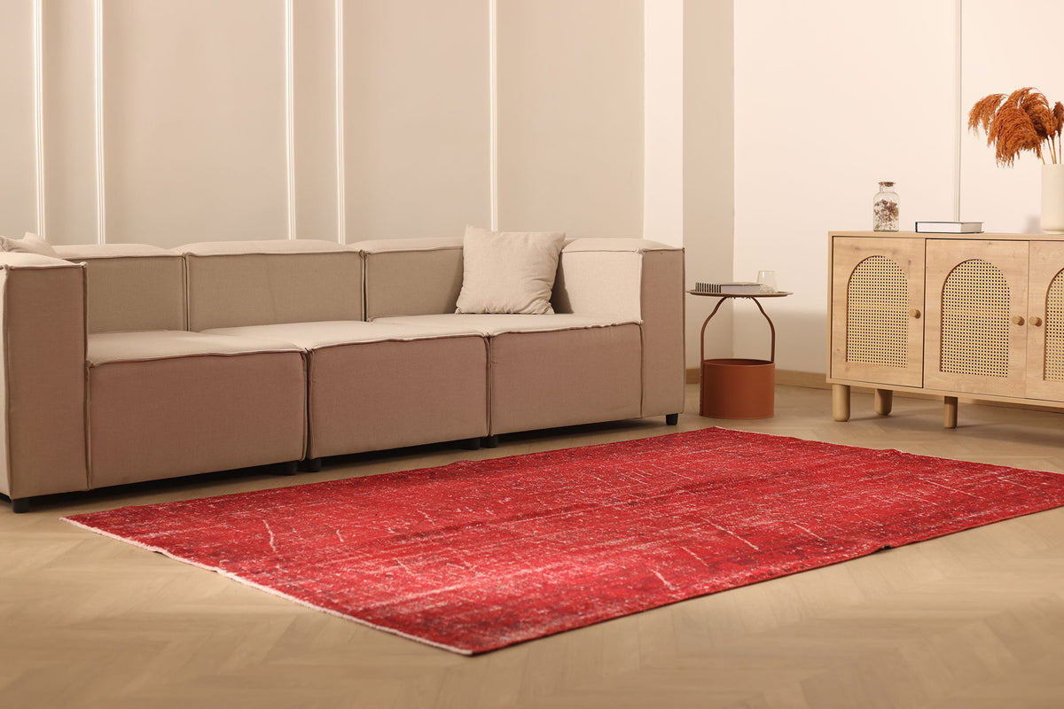 Vintage Isparta Turkish Area Rug 6x9 ft — Red Overdyed