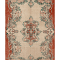 Vintage Isparta Turkish Area Rug 6x9 ft — Beige & Red Floral