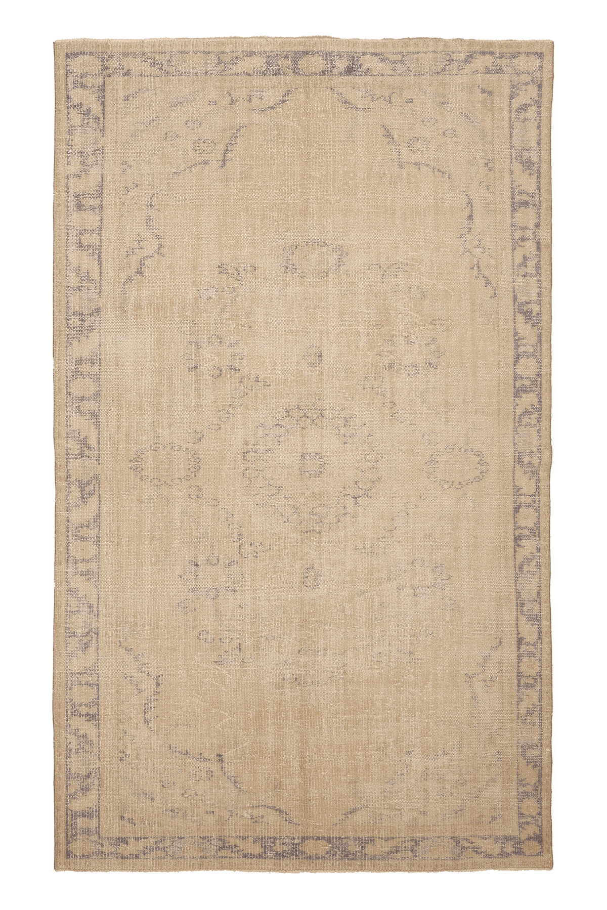 Vintage Manisa Turkish Area Rug 6x9 ft — Beige & Gray Floral