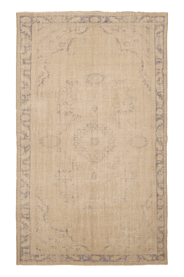 Vintage Manisa Turkish Area Rug 6x9 ft — Beige & Gray Floral