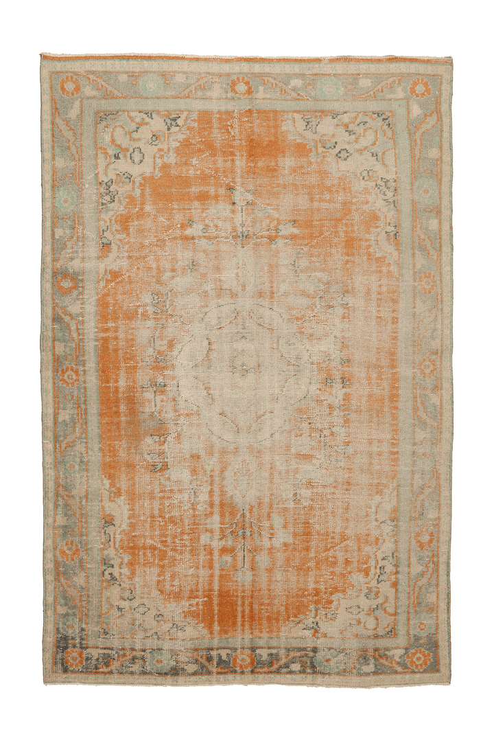 Vintage Manisa Turkish Area Rug 6x10 ft — Orange & Beige Floral