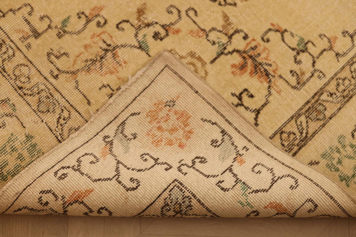 Vintage Isparta Turkish Area Rug 7x11 ft — Beige & Brown Floral