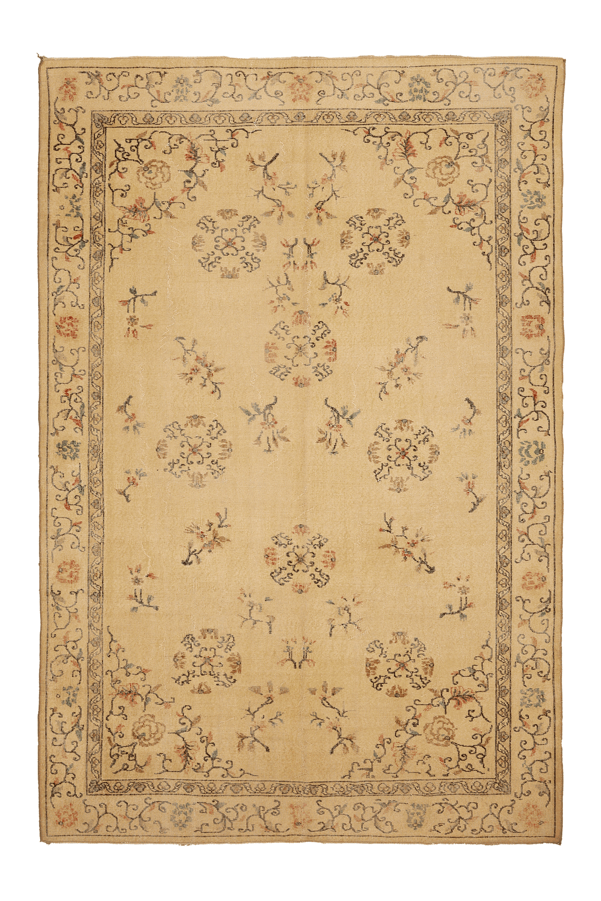 Vintage Isparta Turkish Area Rug 7x11 ft — Beige & Brown Floral