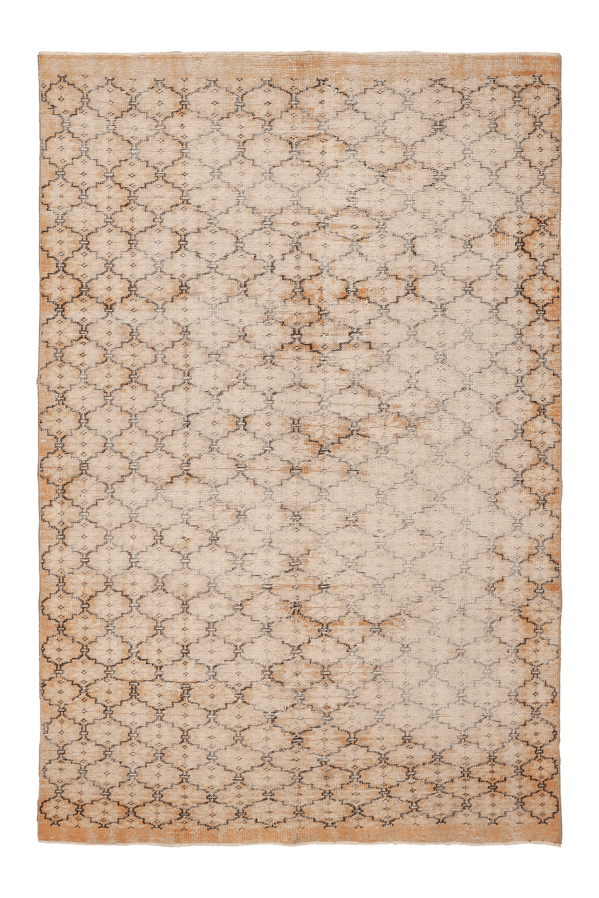 Vintage Isparta Turkish Area Rug 6x9 ft — Beige & Orange Geometric