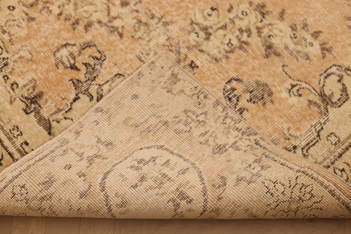 Vintage Isparta Turkish Area Rug 7x10 ft — Beige & Brown Floral