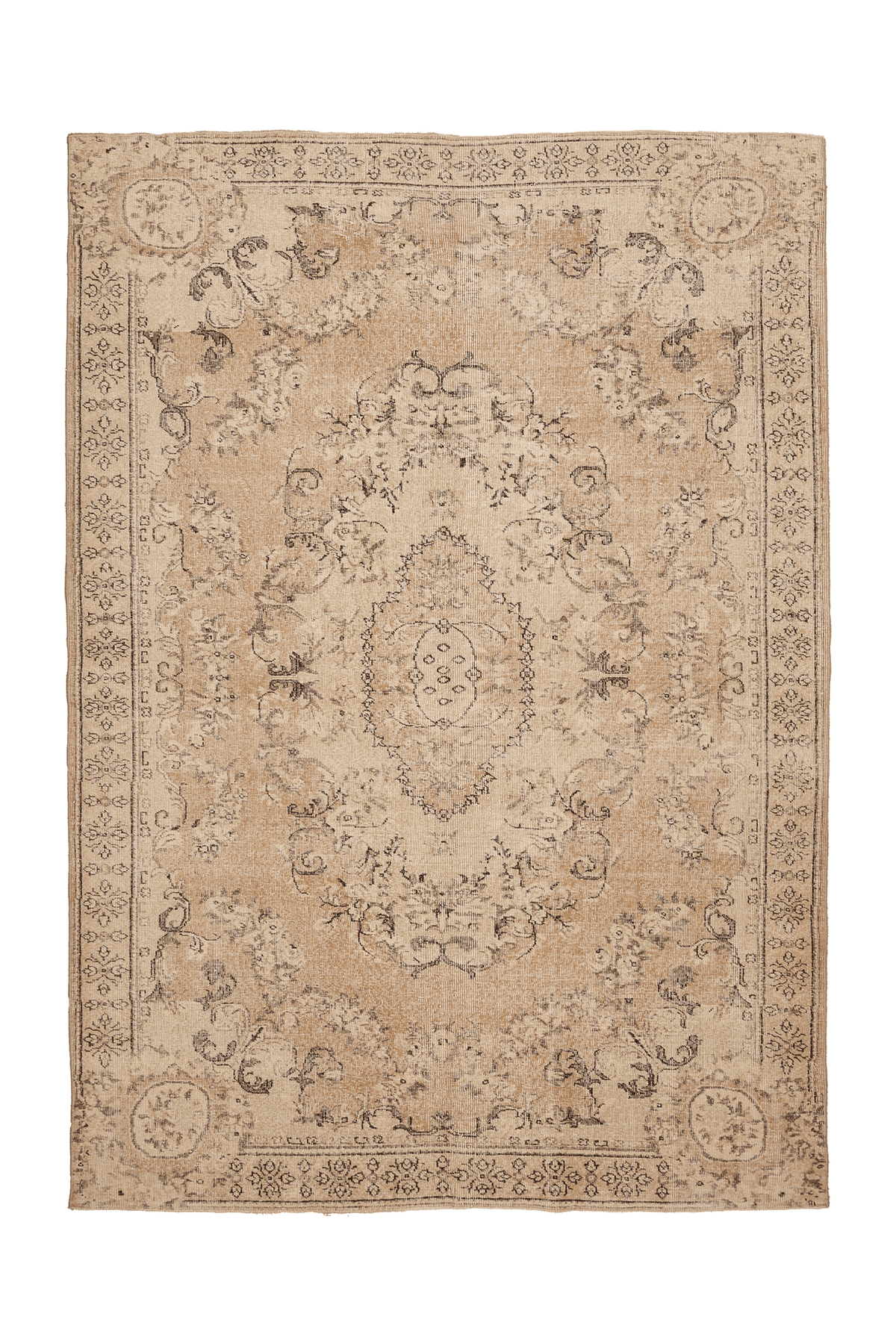 Vintage Isparta Turkish Area Rug 7x10 ft — Beige & Brown Floral