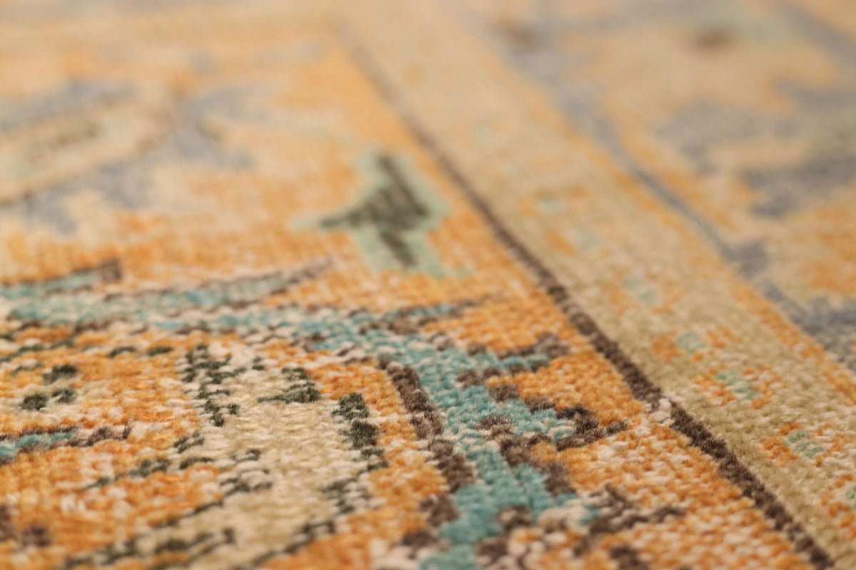 Vintage Manisa Turkish Area Rug 6x10 ft — Orange & Blue Floral