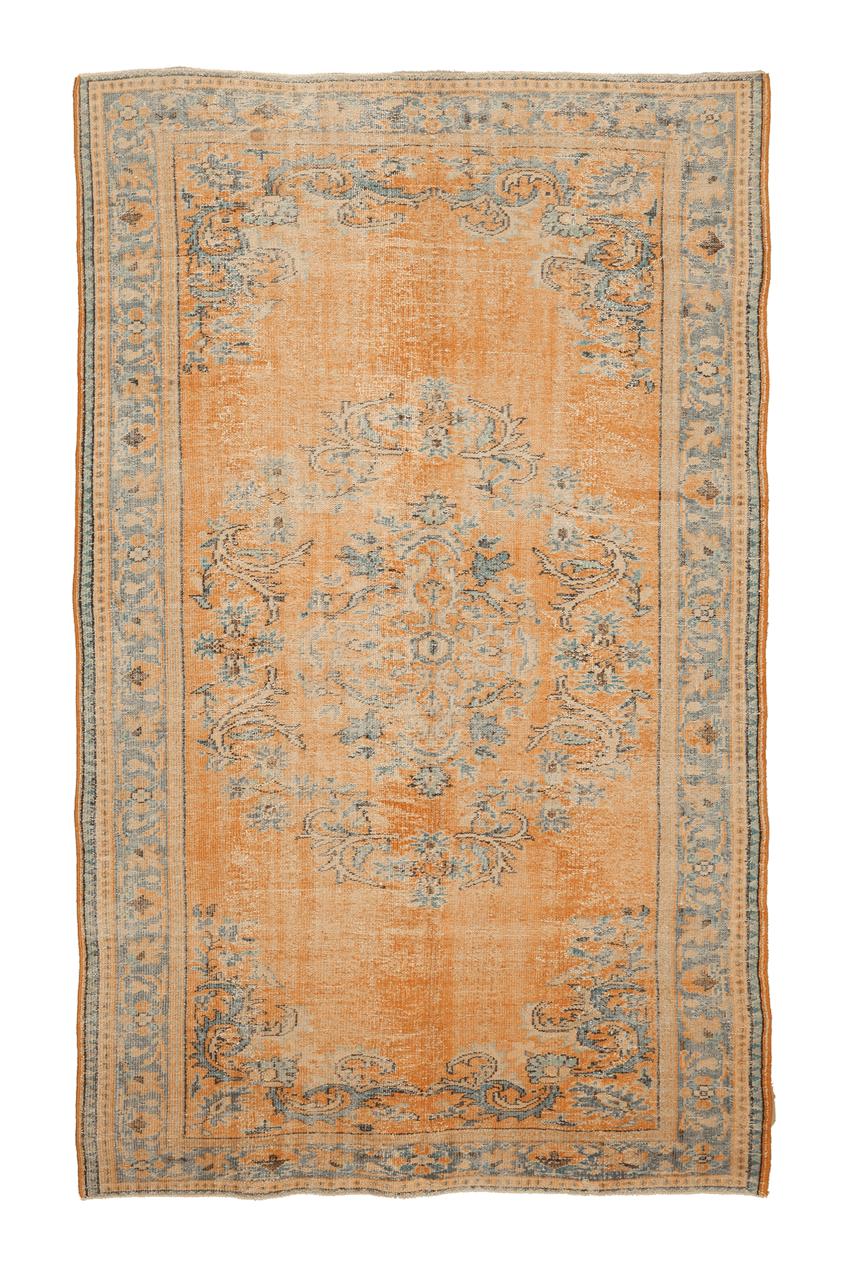 Vintage Manisa Turkish Area Rug 6x10 ft — Orange & Blue Floral