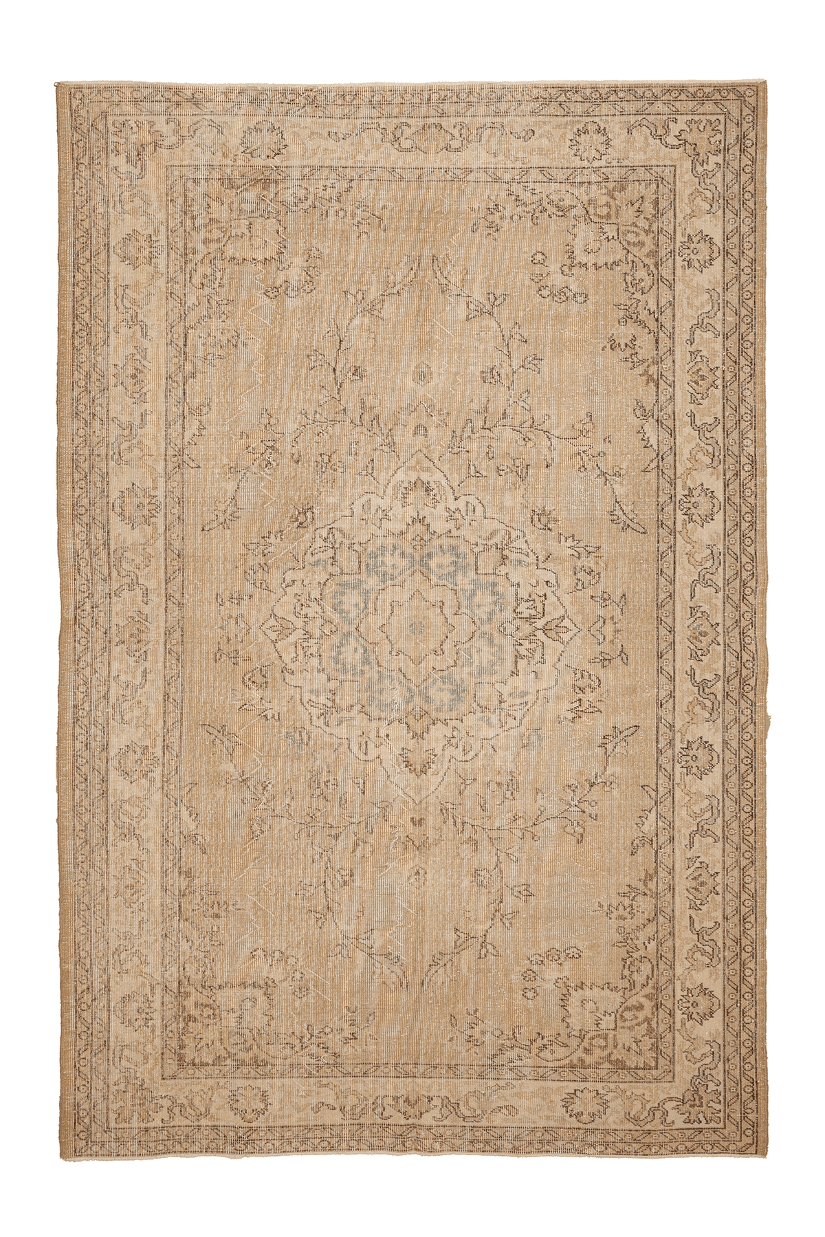 Vintage Isparta Turkish Area Rug 6x10 ft — Beige & Brown Floral