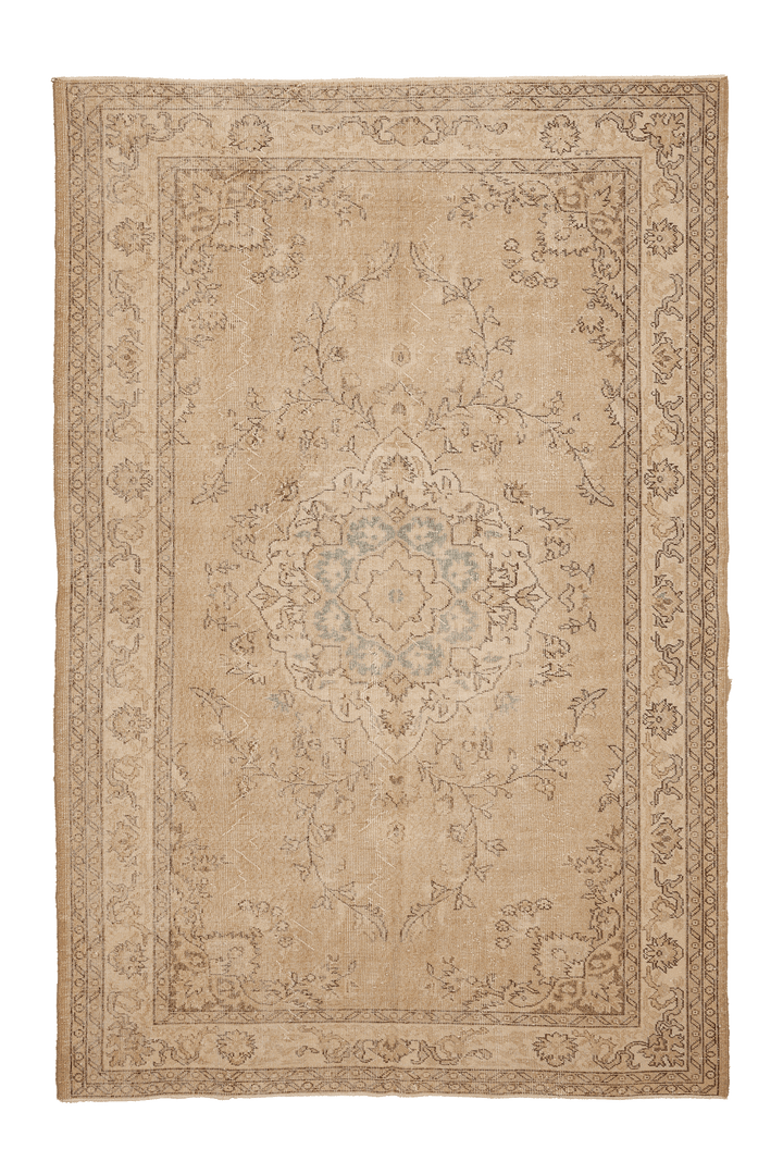 Vintage Isparta Turkish Area Rug 6x10 ft — Beige & Brown Floral