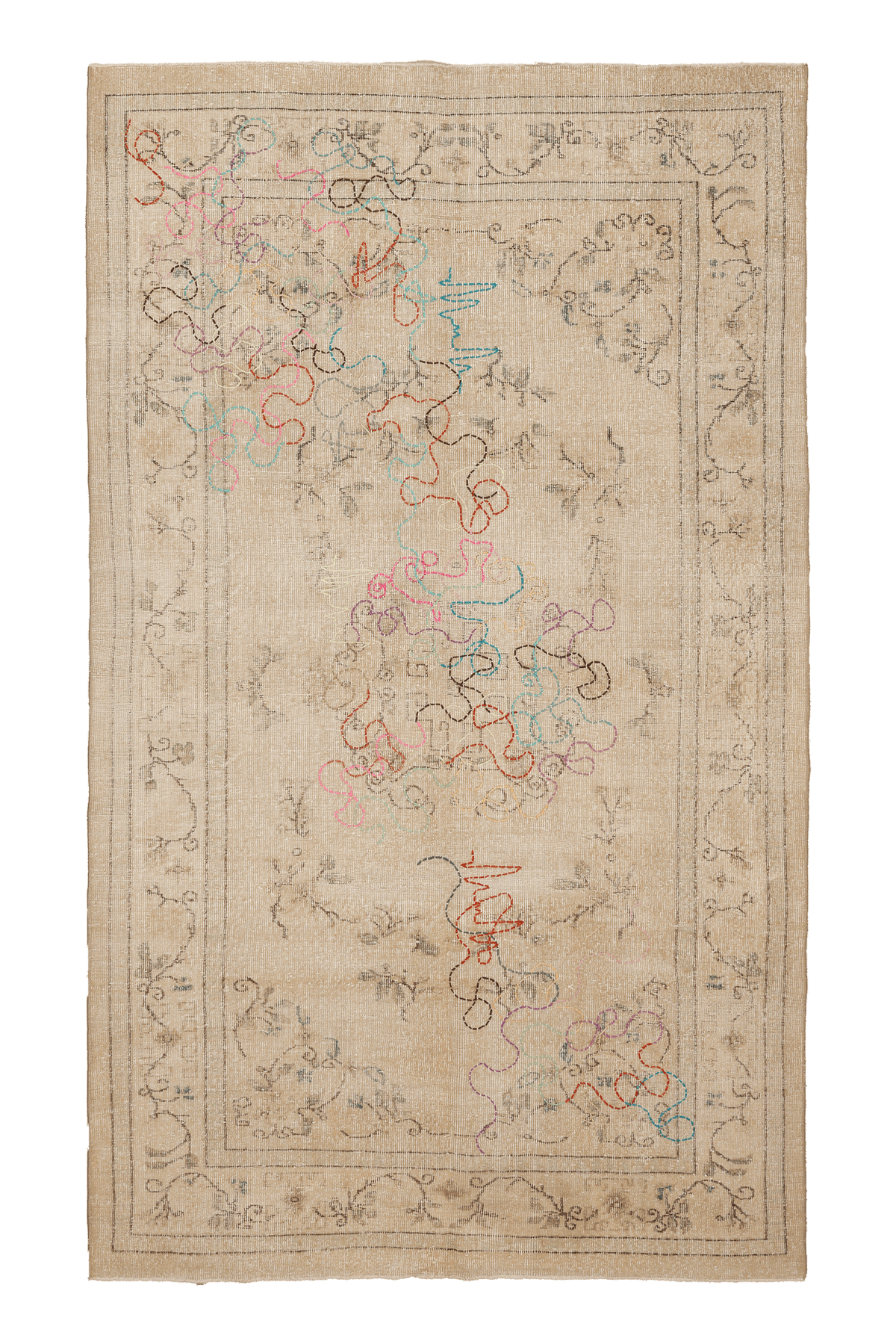 Vintage Isparta Turkish Area Rug 6x10 ft — Beige & Brown Floral