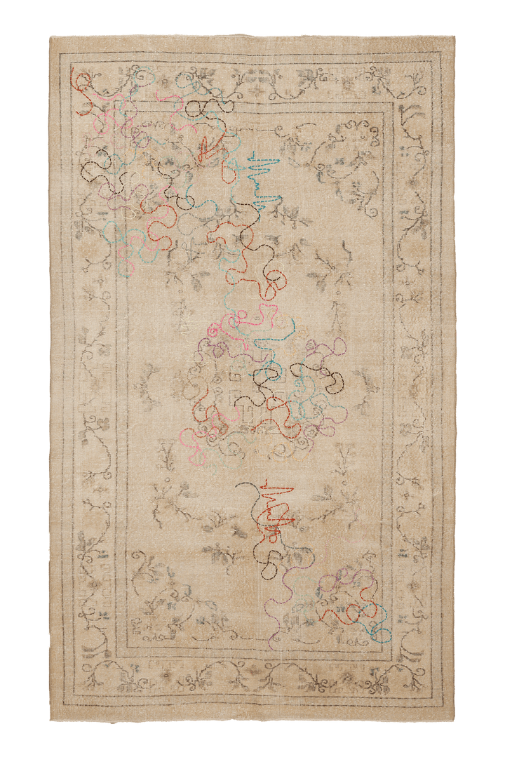 Vintage Isparta Turkish Area Rug 6x10 ft — Beige & Brown Floral