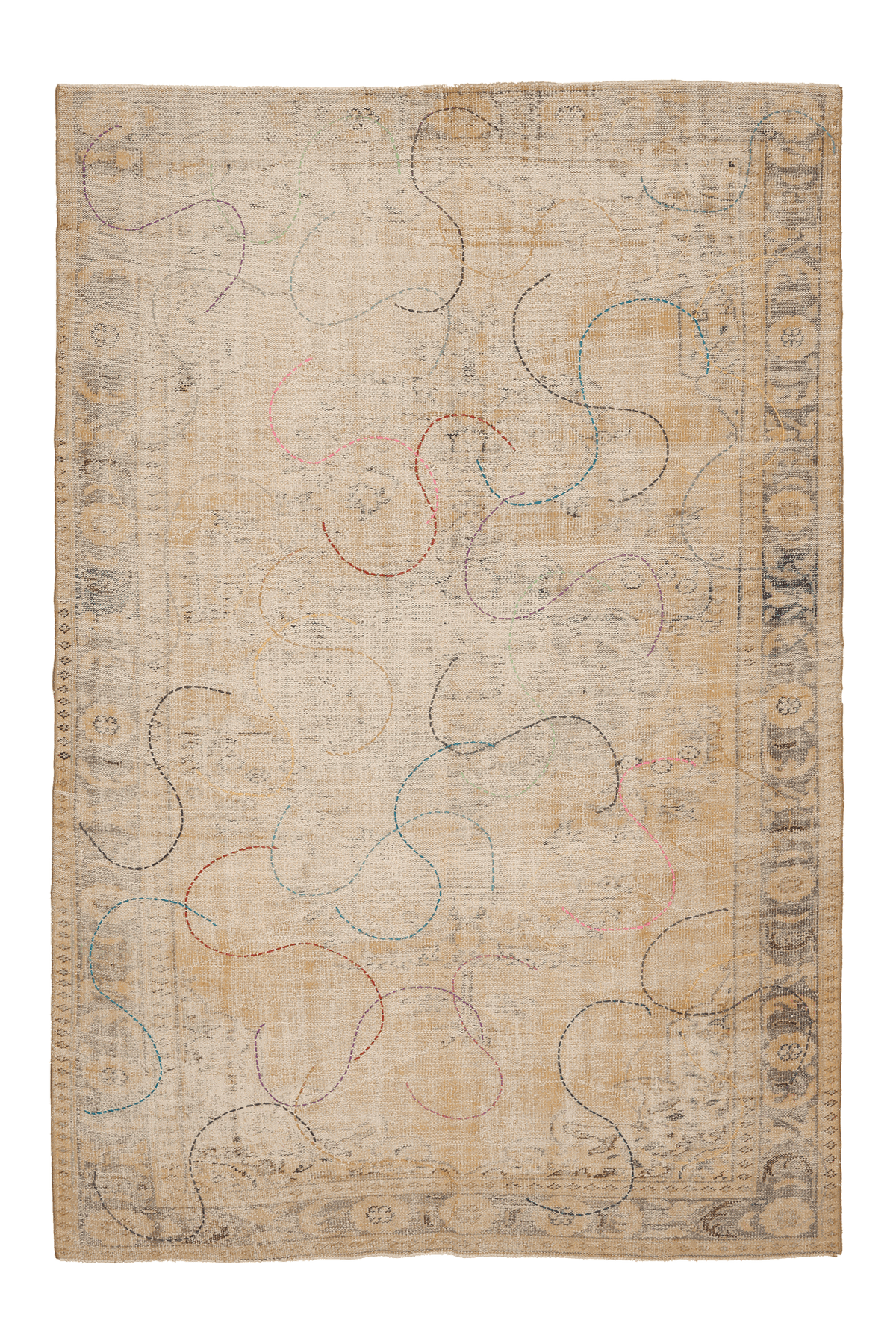 Vintage Isparta Turkish Area Rug 6x9 ft — Beige & Brown Geometric