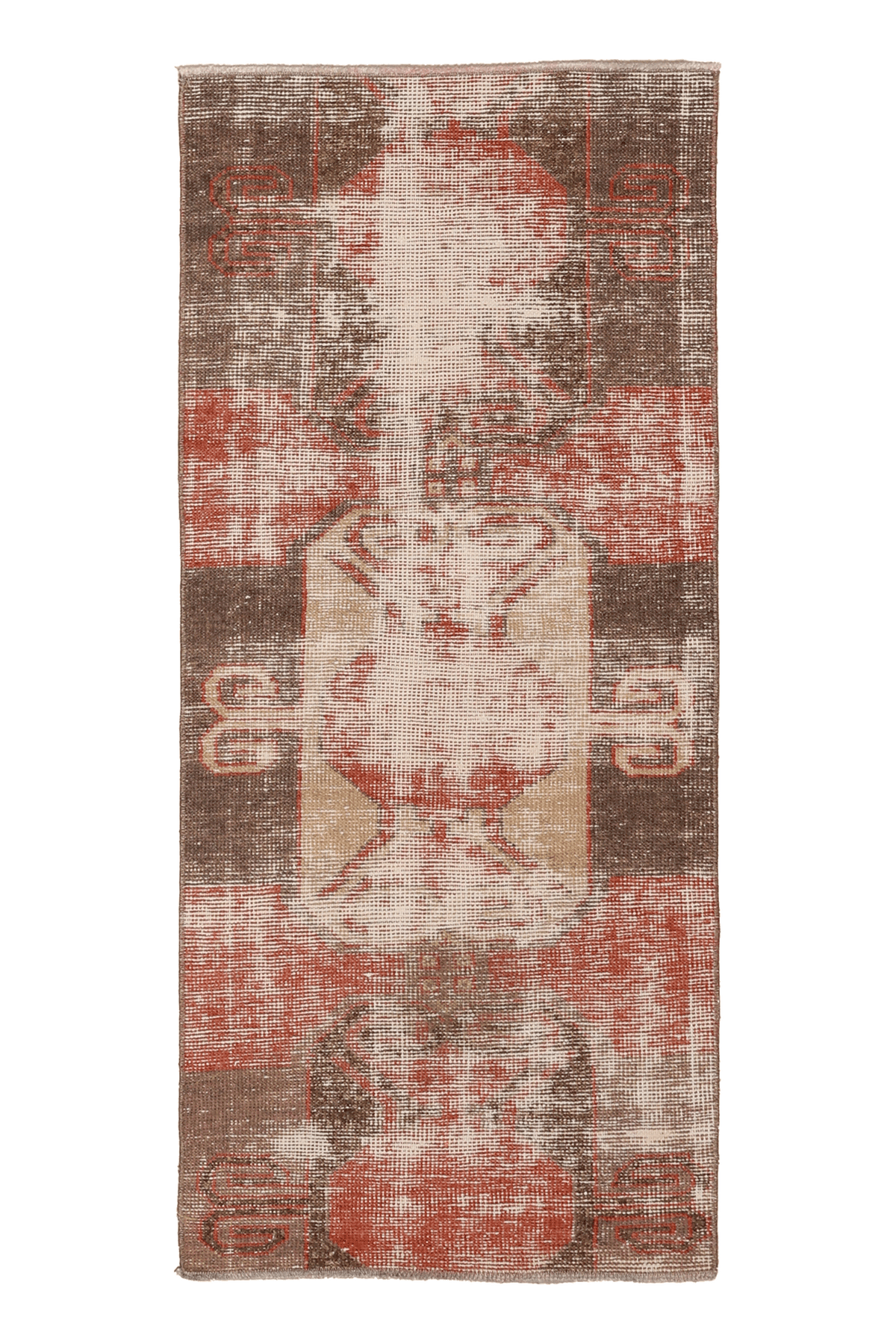 Vintage Malatya Turkish Runner Rug 2x5 ft — Brown & Red Distressed