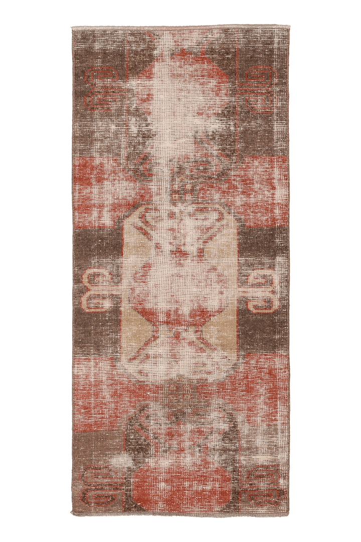 Vintage Malatya Turkish Runner Rug 2x5 ft — Brown & Red Distressed