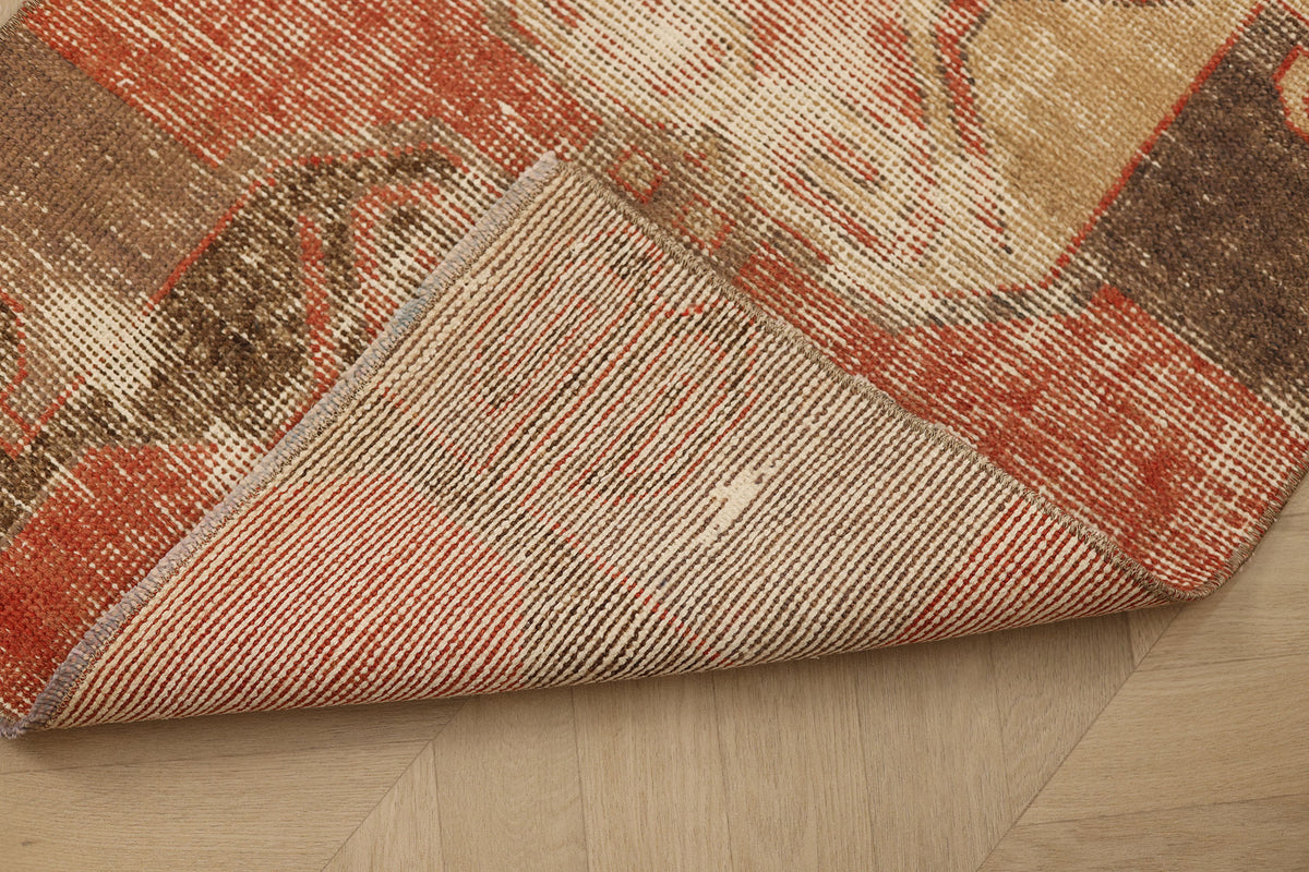 Vintage Malatya Turkish Runner Rug 2x5 ft — Brown & Red Distressed