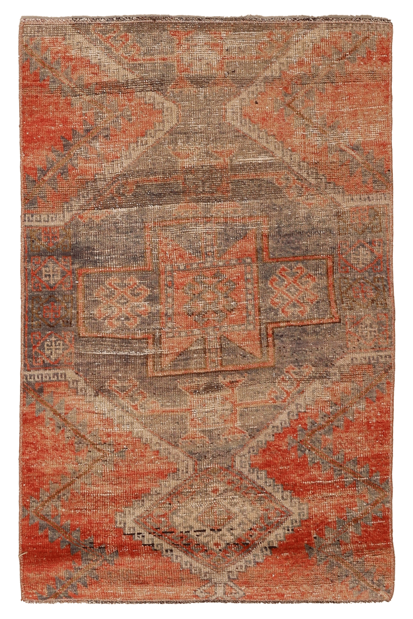 Vintage Malatya Turkish Doormat 2x4 ft — Red & Gray Geometric