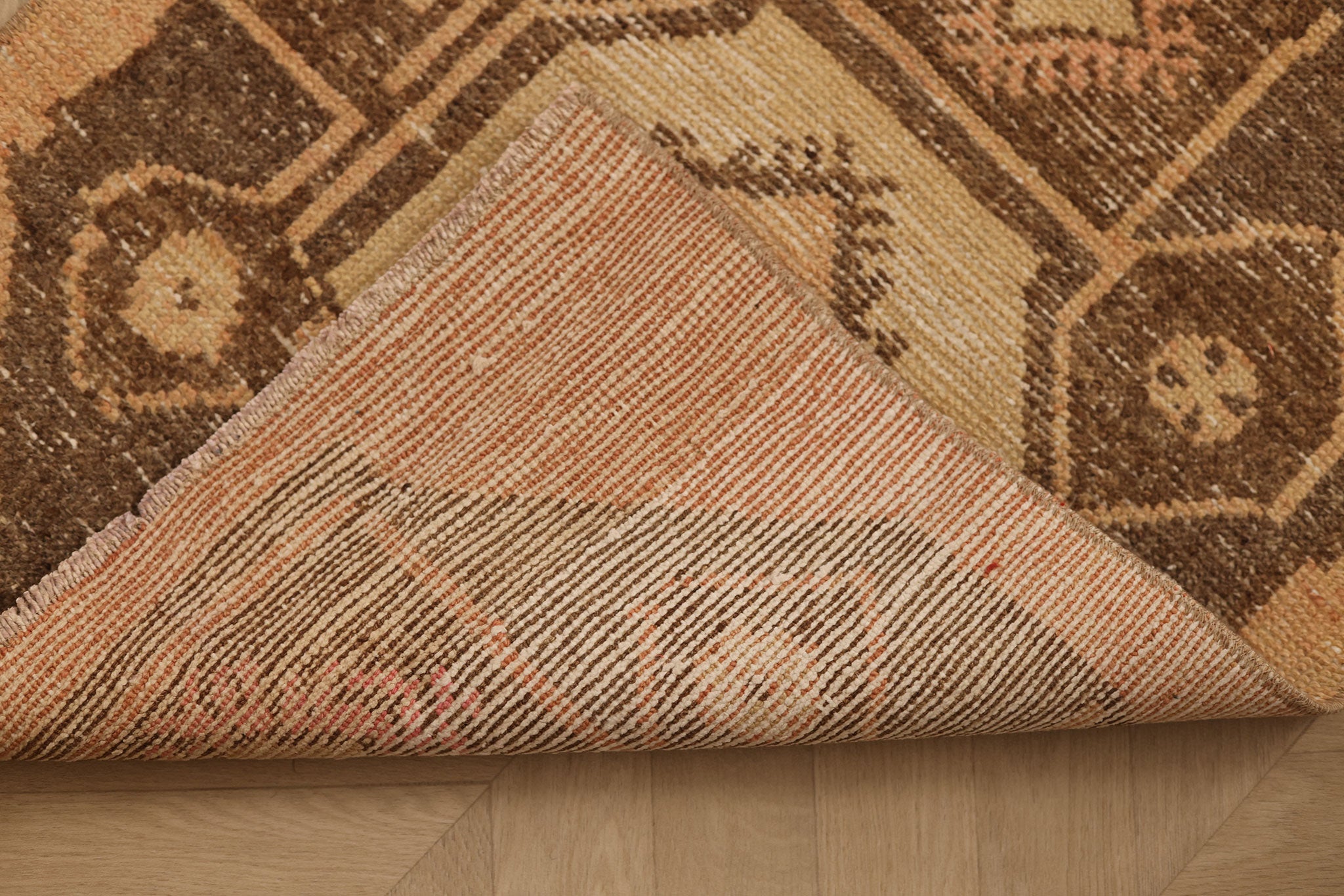 Vintage Malatya Turkish Runner Rug 2x10 ft — Brown & Orange Geometric