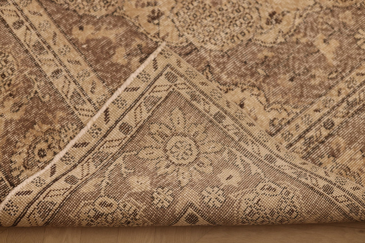 Vintage Isparta Turkish Area Rug 7x10 ft — Beige & Brown Floral