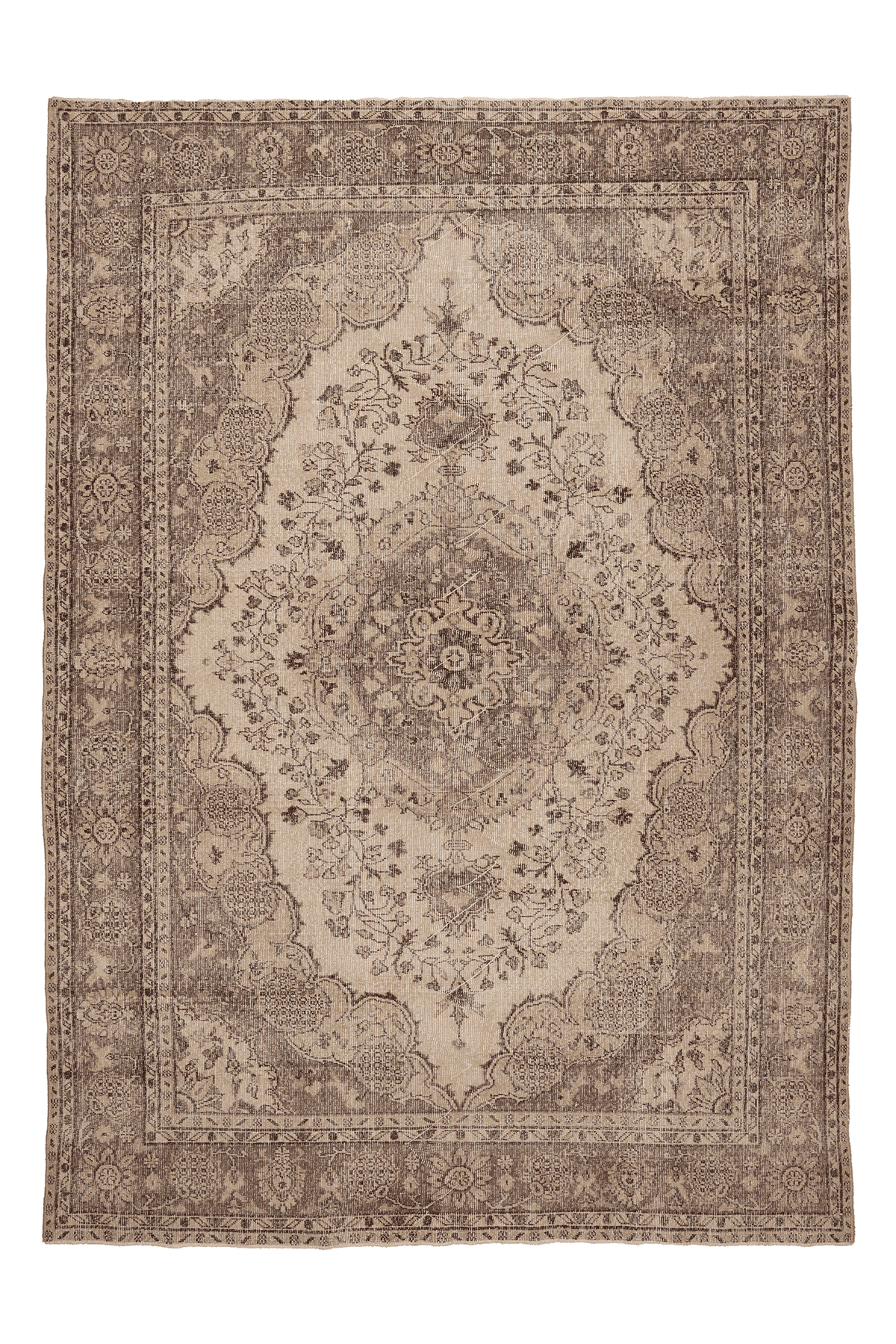 Vintage Isparta Turkish Area Rug 7x10 ft — Beige & Brown Floral