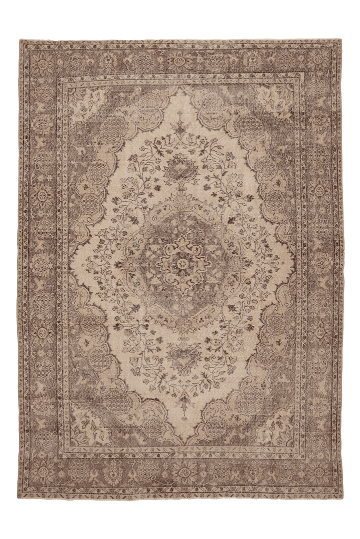 Vintage Isparta Turkish Area Rug 7x10 ft — Beige & Brown Floral
