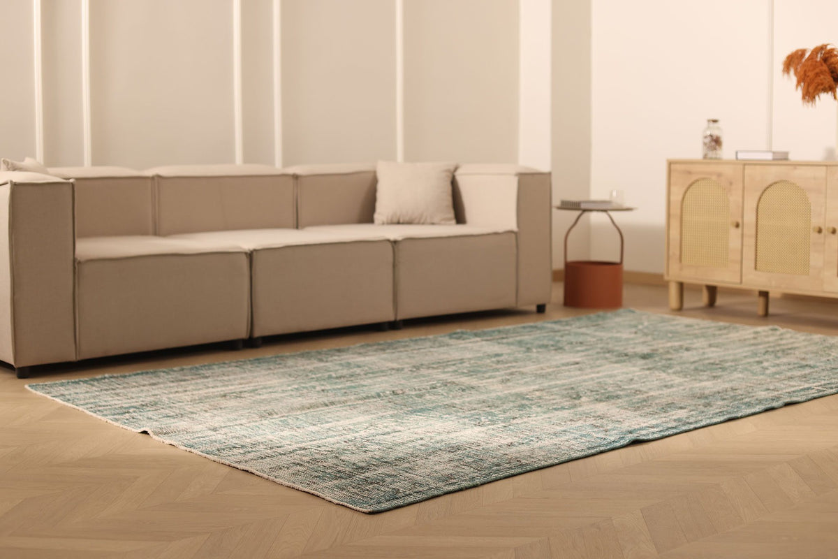 Vintage Manisa Turkish Area Rug 6x10 ft — Green & Gray Overdyed