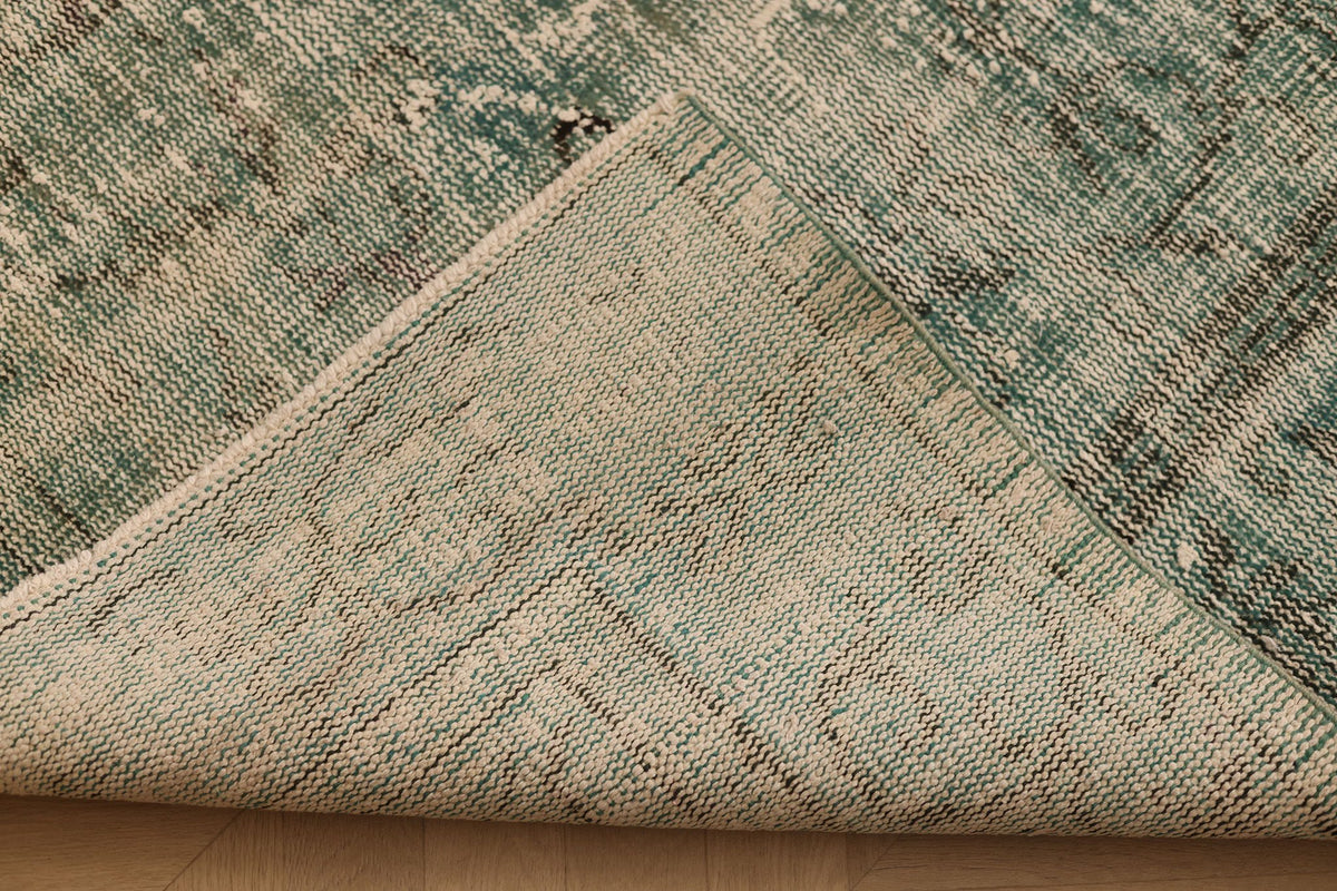 Vintage Manisa Turkish Area Rug 6x10 ft — Green & Gray Overdyed