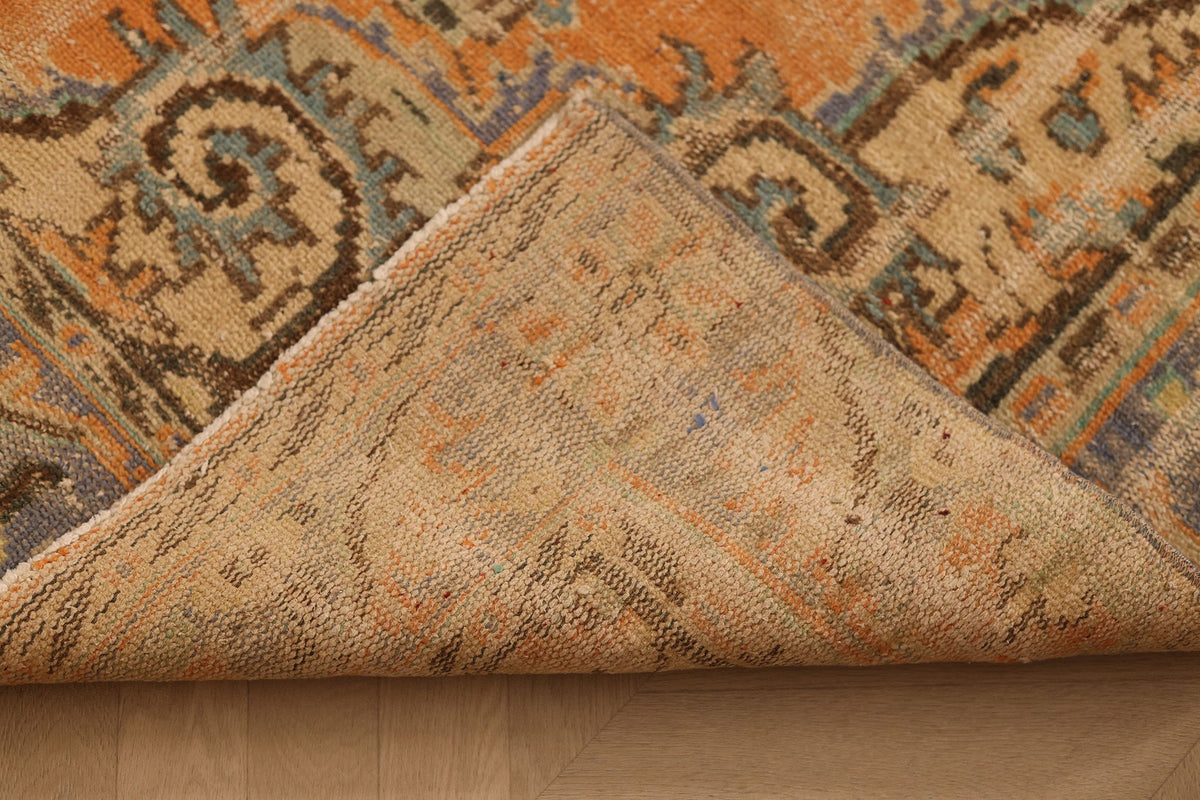 Vintage Manisa Turkish Area Rug 6x10 ft — Orange & Blue Floral