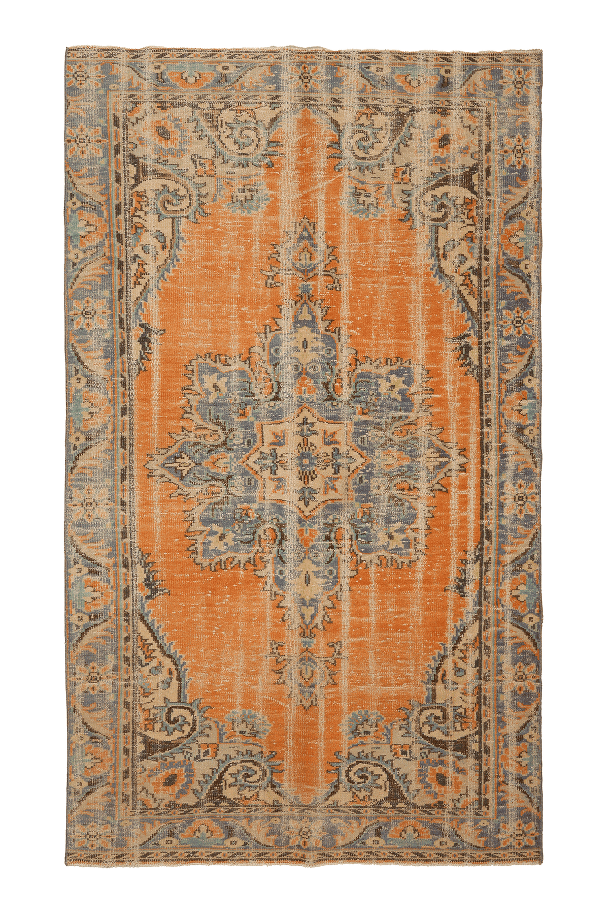 Vintage Manisa Turkish Area Rug 6x10 ft — Orange & Blue Floral