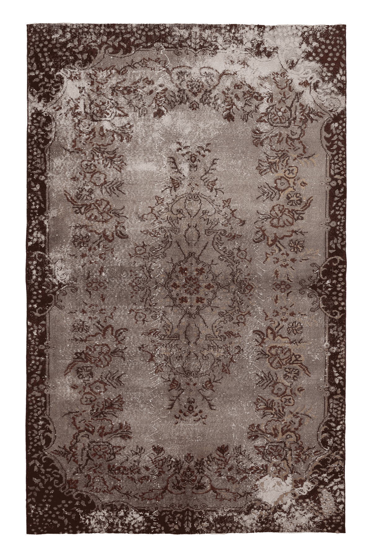 Vintage Isparta Turkish Area Rug 6x9 ft — Gray & Brown Floral