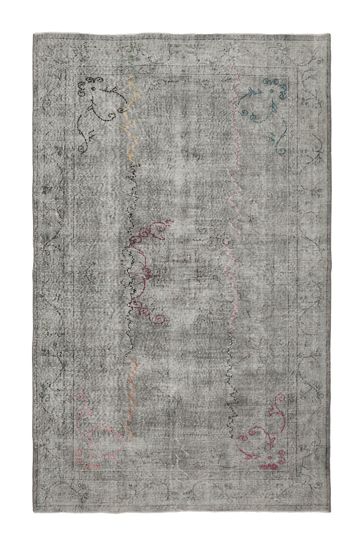 Vintage Isparta Turkish Area Rug 6x9 ft — Gray & Green Floral