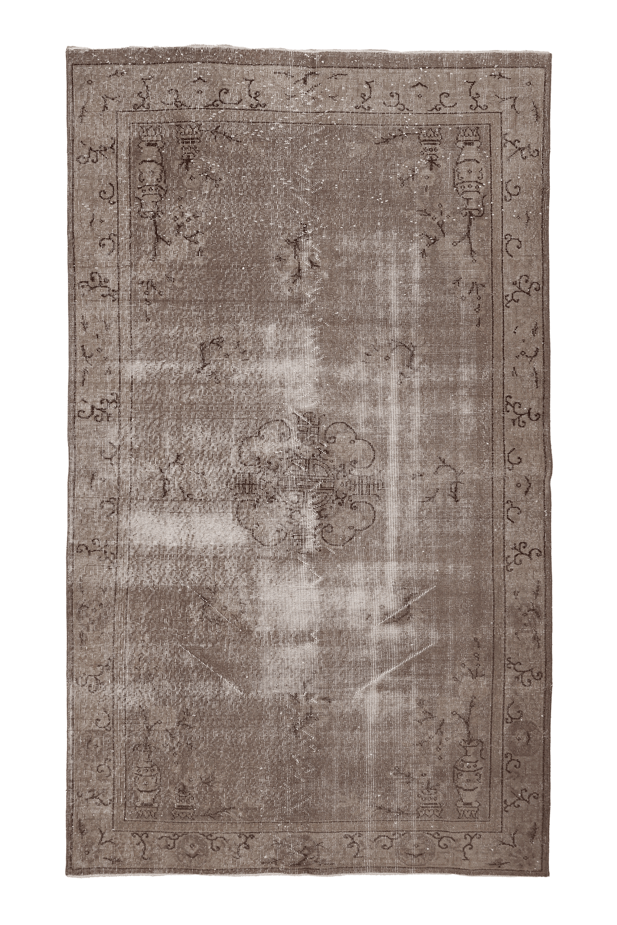 Vintage Isparta Turkish Area Rug 5x9 ft — Beige & Brown Floral