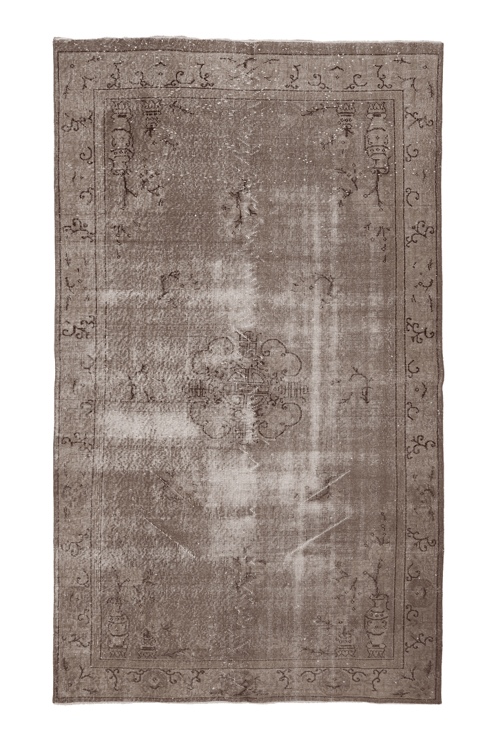 Vintage Isparta Turkish Area Rug 5x9 ft — Beige & Brown Floral