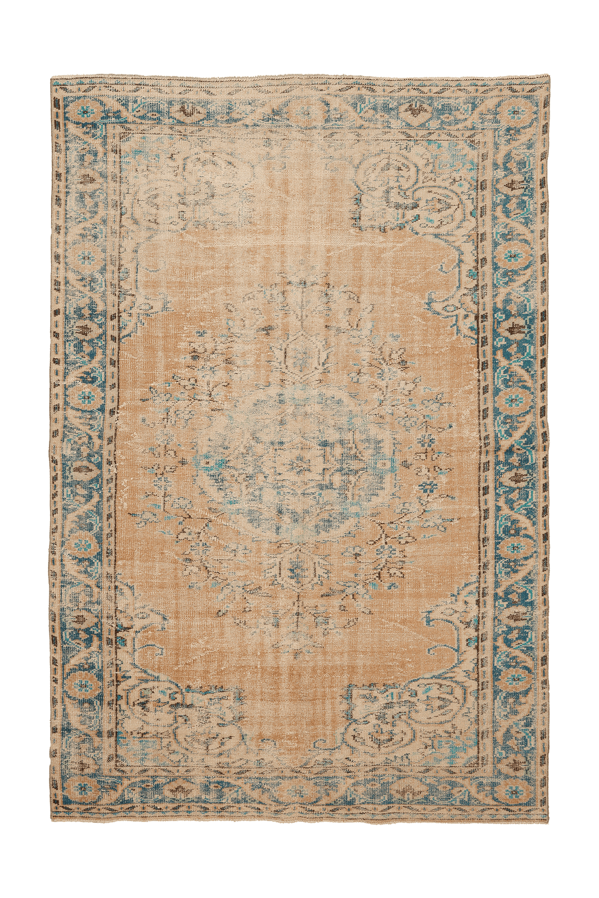 Vintage Manisa Turkish Area Rug 6x9 ft — Orange & Blue Floral