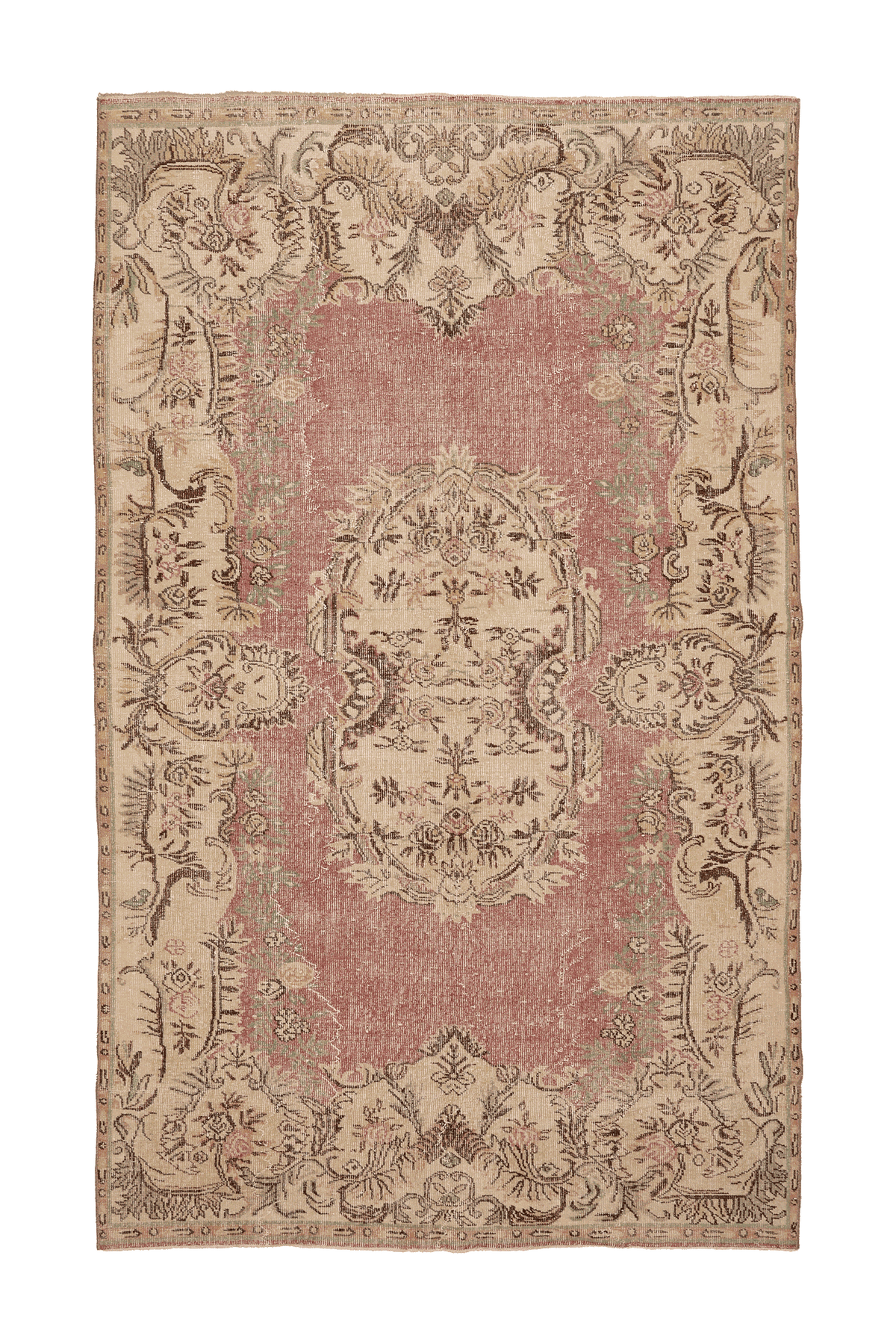 Vintage Isparta Turkish Area Rug 6x10 ft — Pink & Beige Floral